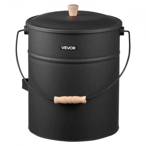 VEVOR Pelenų kibiras, 4 vnt. rinkinys su dangčiu, semtuvėliu, šluotele ir pirštinėmis, 15 l, juodas