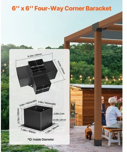 VEVOR Pergolos laikiklio rinkinys 6x6 col., 2 vnt., 4 krypčių, tvirto plieno