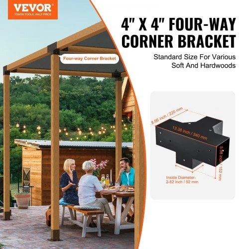 VEVOR Pergolos laikiklių rinkinys, 10,2 x 10,2 cm, vidinis dydis 9,1 x 9,1 cm, 2 vnt., 4 krypčių