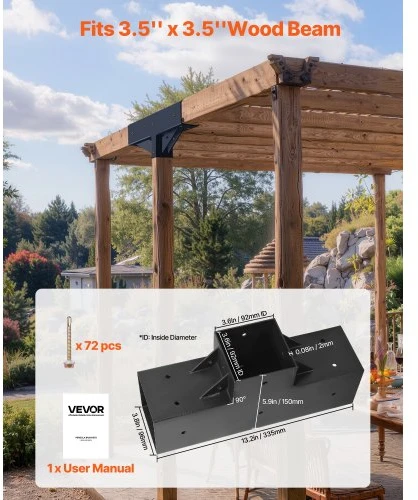 VEVOR Pergolos laikiklių rinkinys 4 vnt., T formos 4x4, 3 krypčių, 92 x 92 mm