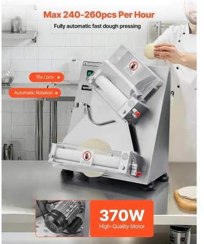 VEVOR Picos tešlos volelis, automatinis nerūdijančio plieno tešlos presas, 370 W, 3-14 colių, APD30