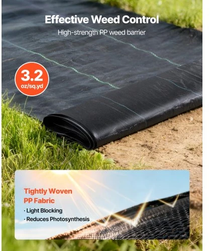 VEVOR Piktžolių barjerinė danga, 2 vnt., 0,9 x 15,2 m, juoda
