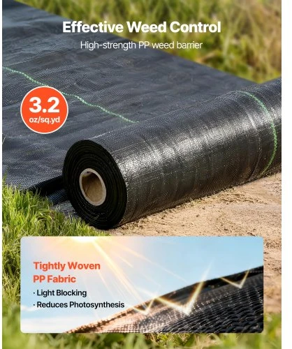 VEVOR Piktžolių barjerinė danga, 1,3 x 100 FT, 3,2 oz, juoda