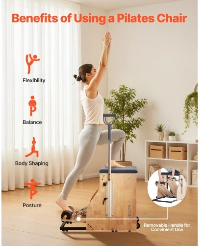 VEVOR Pilates kėdė su padalintais pedalais ir rankenomis, buko medienos rėmas
