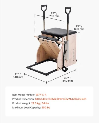 VEVOR Pilates kėdė su padalintais pedalais ir rankenomis, buko medienos rėmas