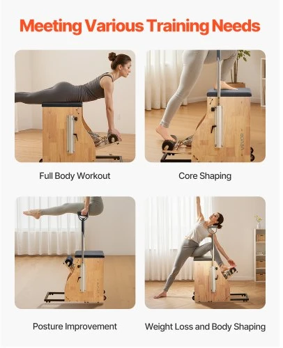 VEVOR Pilates kėdė su padalintais pedalais ir rankenomis, buko medienos rėmas