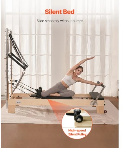 VEVOR Pilates reformeris, medinis, su dvigubu pasipriešinimu, reformerio dėže ir šuolio lenta, iki 400 lbs