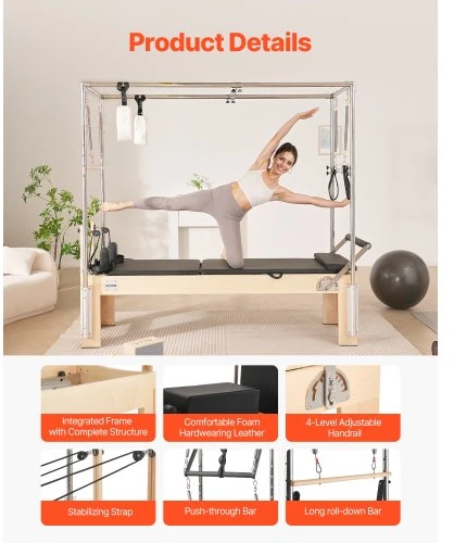 VEVOR Pilates reformeris, medinis, 233 x 77,6 x 78,2 cm