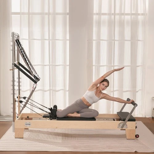 VEVOR Pilates reformeris, medinis, su dvigubu pasipriešinimu, reformerio dėže ir šuolio lenta, iki 400 lbs