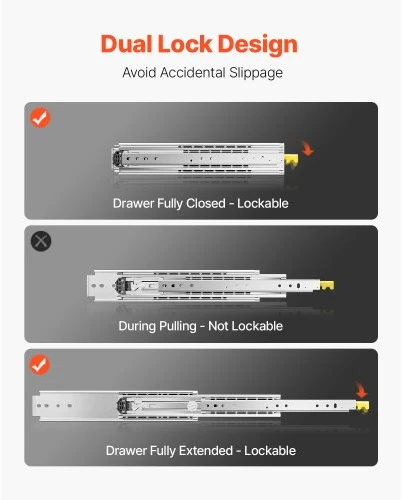 Koduva VEVOR pilno ištraukimo stalčiaus bėgeliai, 1 pora, 28" , užrakinamis