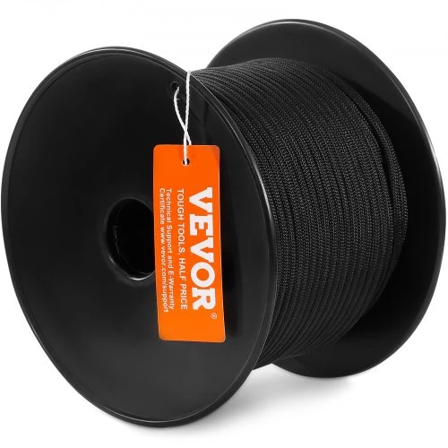 VEVOR Pinta nailono virvė, 0,48 cm x 76,2 m, 32 gijų, juoda