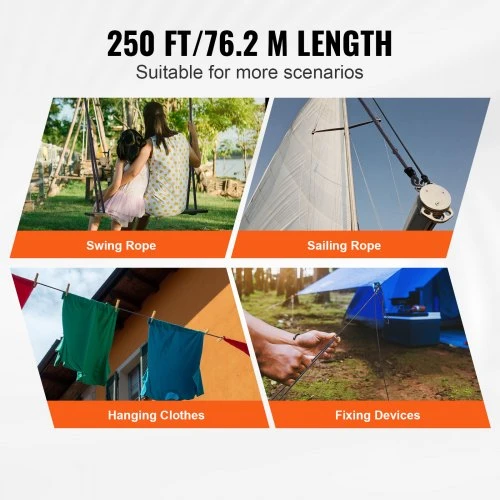 VEVOR Pinta nailono virvė, 0,48 cm x 76,2 m, 32 gijų, juoda