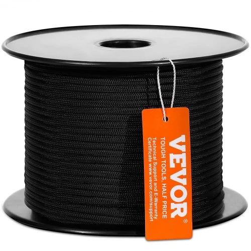 VEVOR Pinta nailono virvė, 0,48 cm x 76,2 m, 32 gijų, juoda