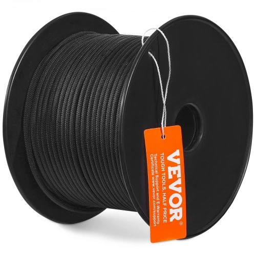 VEVOR Pinta nailono virvė, 0,48 cm x 76,2 m, 32 gijų, juoda