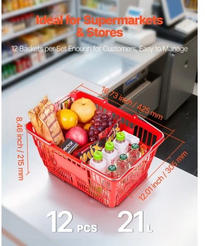 Koduva VEVOR pirkinių krepšeliai, 12 vnt., 21 l, raudoni, sukraunami