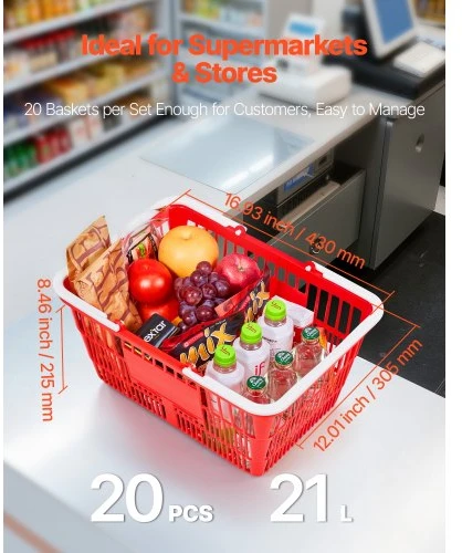 Koduva VEVOR pirkinių krepšeliai, 20 vnt., 21 l, raudoni, sukraunami, PE plastiko