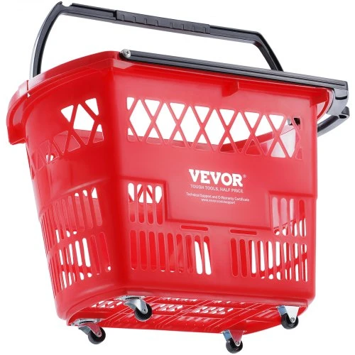 VEVOR Pirkinių krepšeliai ant ratukų, 6 vnt., 39 l, raudoni