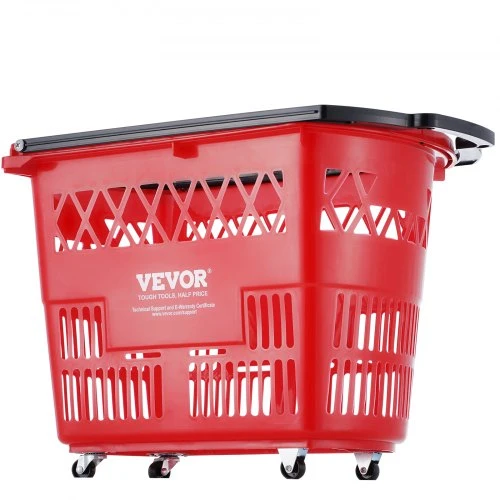 VEVOR Pirkinių krepšeliai ant ratukų, 6 vnt., 39 l, raudoni