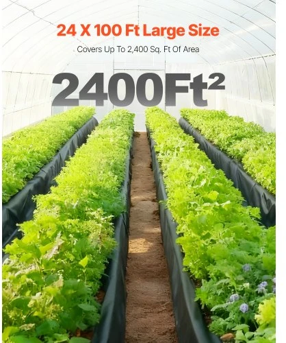 VEVOR Plastikinė plėvelė 24 x 100 pėdų, 6 mil, juoda