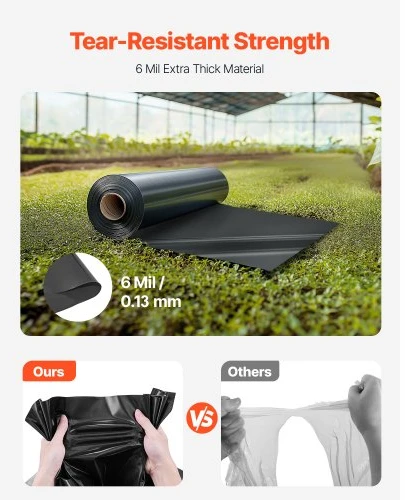 VEVOR Plastikinė plėvelė 24 x 100 pėdų, 6 mil, juoda