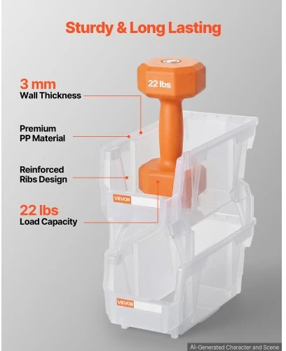 Koduva VEVOR plastikinės sukraunamos laikymo dėžės, 27,6 x 14 x 13 cm, 8 vnt., skaidrios