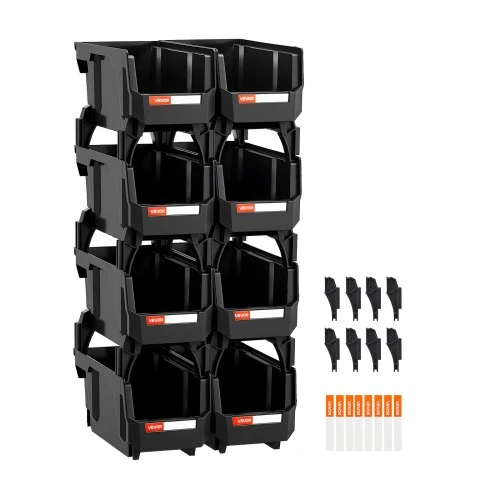 Koduva VEVOR plastikinės sukraunamos laikymo dėžės, 27,6 x 14 x 13 cm, 8 vnt., juodos