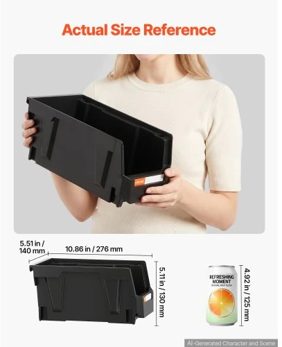 Koduva VEVOR plastikinės sukraunamos laikymo dėžės, 27,6 x 14 x 13 cm, 8 vnt., juodos