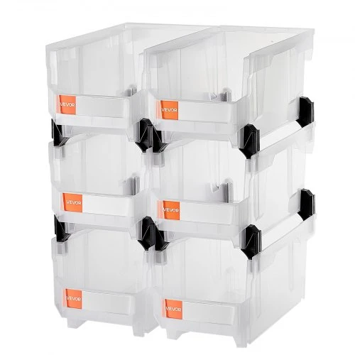 Koduva VEVOR plastikinės sukraunamos laikymo dėžės, 37,7 x 21,5 x 18 cm, 6 vnt., skaidrios