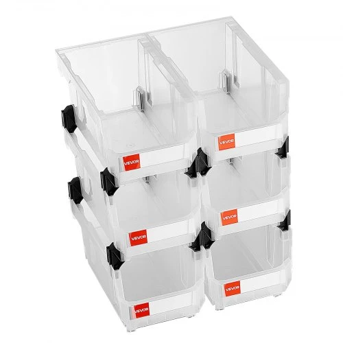 Koduva VEVOR plastikinės sukraunamos laikymo dėžės, 37,7 x 21,5 x 18 cm, 6 vnt., skaidrios
