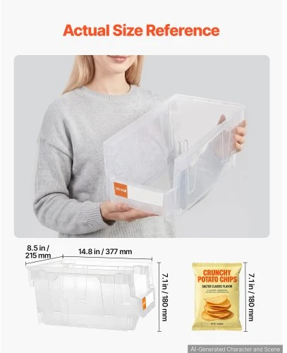 Koduva VEVOR plastikinės sukraunamos laikymo dėžės, 37,7 x 21,5 x 18 cm, 6 vnt., skaidrios