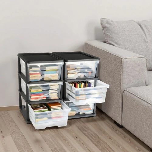 Koduva VEVOR plastikiniai sandėliavimo stalčiai, 2 vnt., 6 stalčiai, skaidrūs