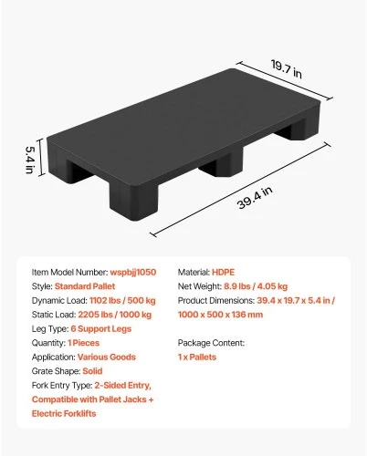 Koduva VEVOR plastikinis padėklas, 1 vnt., 1000 x 500 x 136 mm, juodas