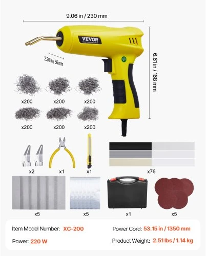 VEVOR Plastiko suvirinimo rinkinys, 220 W, su 1200 vnt. kabėmis ir 76 vnt. suvirinimo strypų