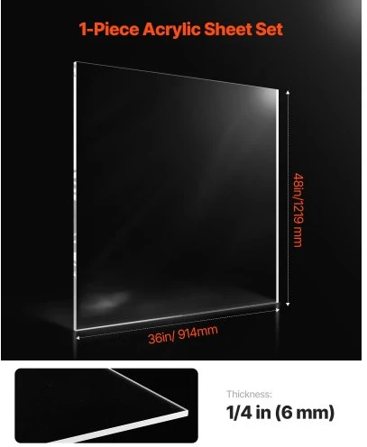 Koduva VEVOR plexiglaso akrilo lakštas, 36 x 48 col. x 1/4 col., skaidrus, 1 vnt.