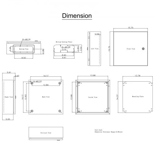 VEVOR Plieninė elektrinė dėžė NEMA 4X, 40x40x15 cm, IP66, su montavimo plokšte