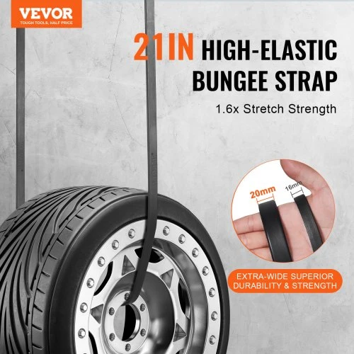 VEVOR Plokščios bungee virvės, 50 vnt., 21 col., su plieniniais S kabliais, juodos