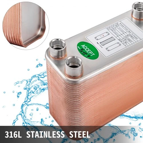 Koduva VEVOR plokštelinis šilumokaitis, 60 plokščių, 1/2" BSP FPT, 316L nerūdijantis plienas