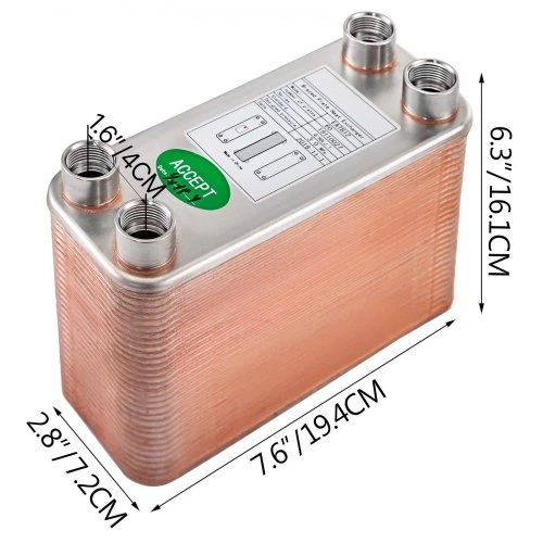 Koduva VEVOR plokštelinis šilumokaitis, 60 plokščių, 1/2" BSP FPT, 316L nerūdijantis plienas