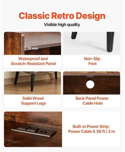 Sofa VEVOR Plokštelių grotuvo stovas su LED apšvietimu, 3 aukštų, su įkrovimo stotele ir USB jungtimis