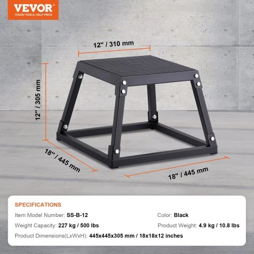 VEVOR Plyometrinė šuolių platforma, 12 col., plieninė, juoda
