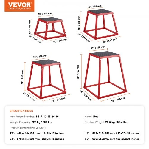 VEVOR Plyometrinių šuolių dėžių rinkinys, 4 dalių, raudonas