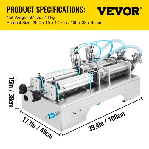 VEVOR Pneumatinė skysčių pildymo mašina 100–1000 ml, 2 purkštukai