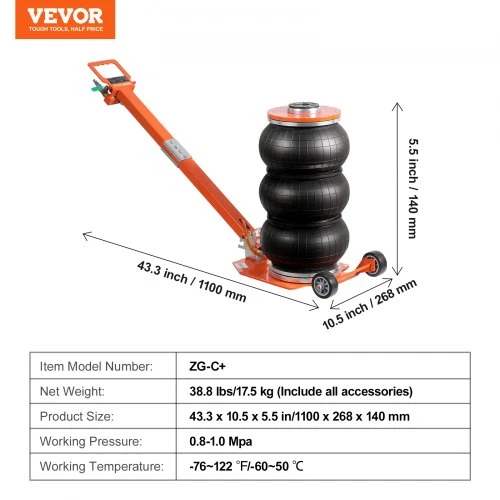 VEVOR Pneumatinis keltuvas, 3 t/6600 lbs, 1–6S, su aukštinta kolona ir reguliuojama rankena