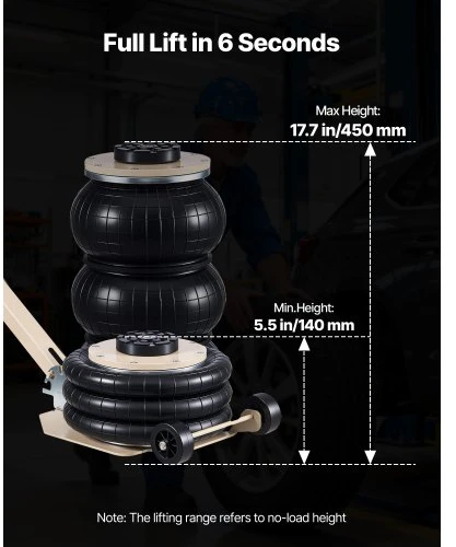 VEVOR Pneumatinis keltuvas, 3 t trigubos pagalvės, iki 450 mm, su reguliuojama ilga rankena