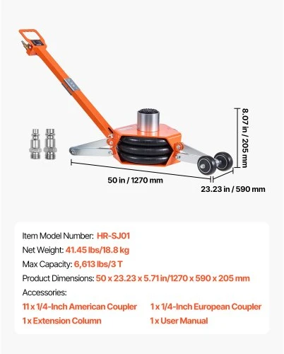 VEVOR Pneumatinis keltuvas, 3 t trijų maišų air jack, iki 470 mm, su atramine strype ir reguliuojama rankena