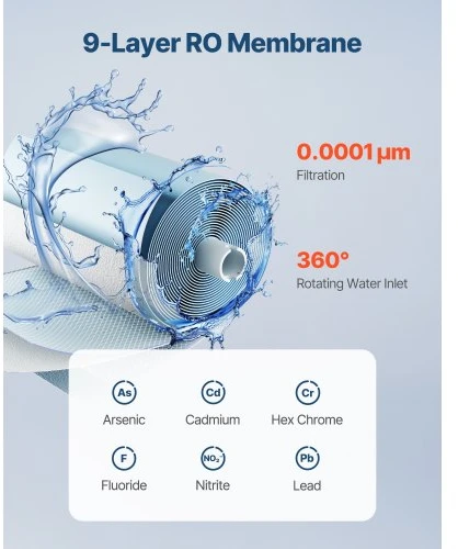 VEVOR Po kriaukle montuojamas vandens filtras SS-007, 400 GPD, 9 pakopų