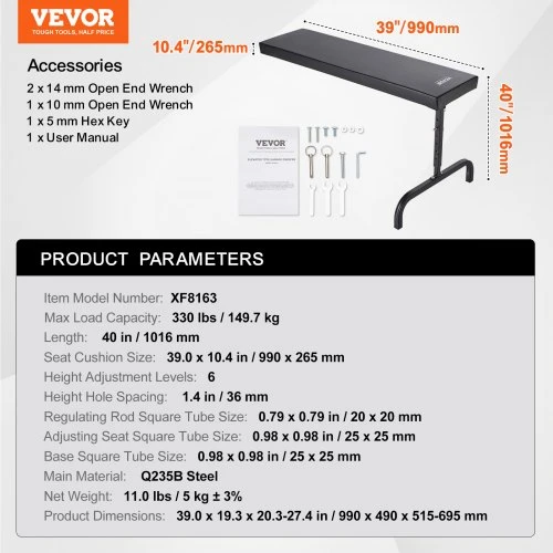 VEVOR Po prietaisų skydeliu skirtas mechaniko vežimėlis, 1016 mm, 149,7kg, reguliuojamas 20,3–27,4 in