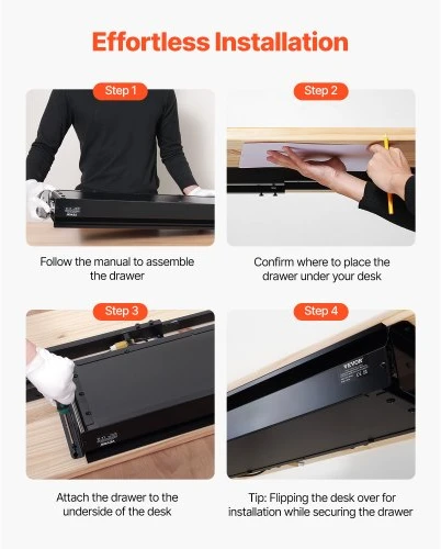 VEVOR Po stalu tvirtinamas ištraukiamas stalčius, 33" platus, juodas