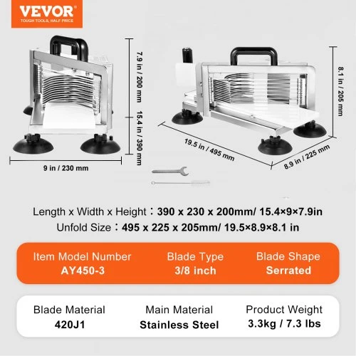 VEVOR Pomidorų pjaustyklė AY450-3, nerūdijančio plieno, 3/8 col.
