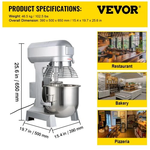 VEVOR Pramoninis virtuvinis mikseris 15 qt, 600 W, 110 V